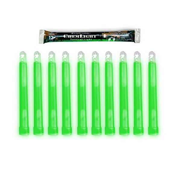 Cyalume Green Glow Sticks Premium Bright 6” Sticks with 12 Hour Duration-10Pcs 